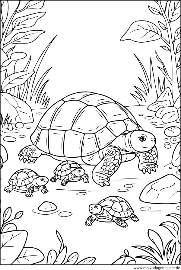 Schildkröte mit Babys Ausmalbild