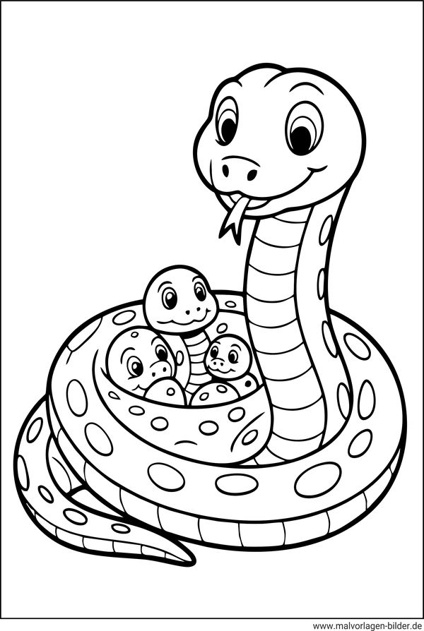 Ausmalbild Schlange mit Babys