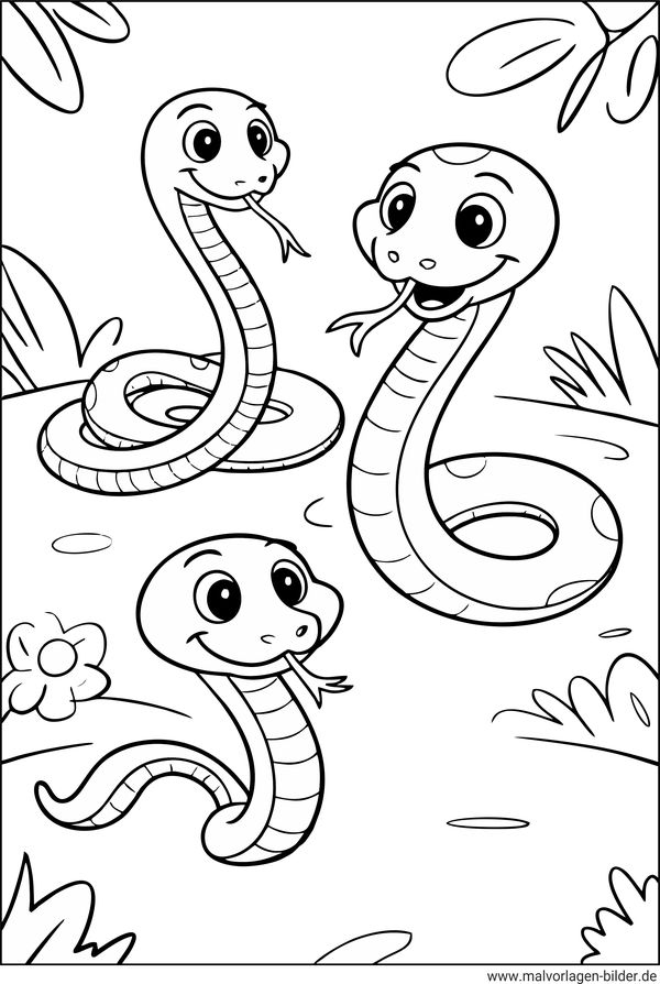 Süße Schlangen Ausmalbild für den Kindergarten