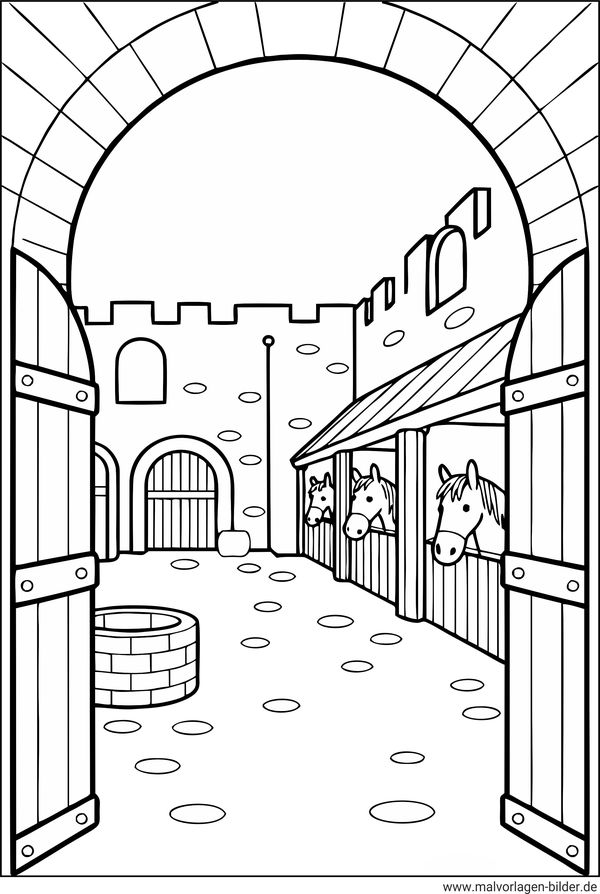 Pferdestall im Schloss Ausmalbild
