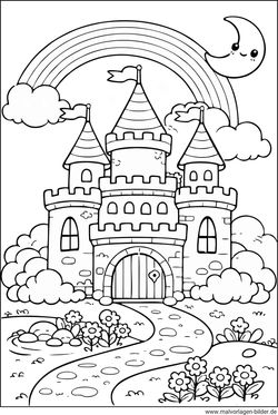 Schloss Regenbogen Ausmalbild kostenlos