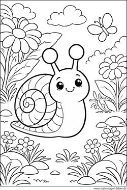 Ausmalbild Schnecke und Blumen
