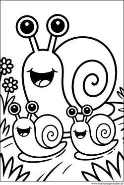 Ausmalbild Schnecken mit Schneckenbabys