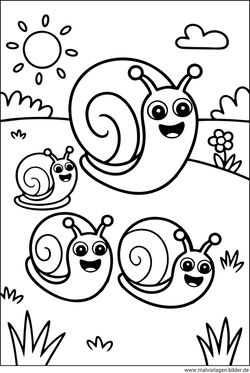 Ausmalbild Schneckenfamilie zum Ausdrucken