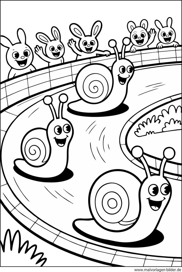 Ausmalbild Schneckenrennen
