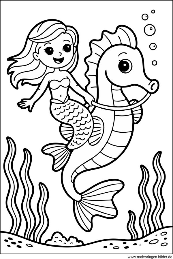 Ausmalbild Seepferdchen Meerjungfrau