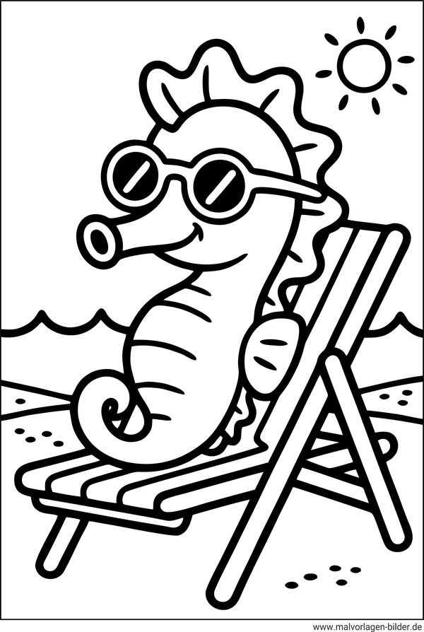 Seepferdchen am Strand Ausmalbild