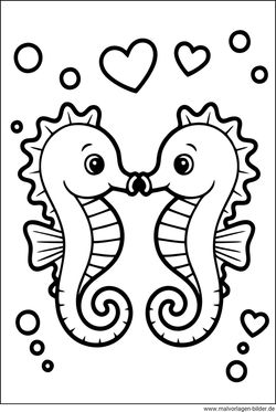 Seepferdchen mit Herzen Ausmalbild