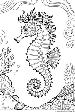 Seepferdchen kostenloses Ausmalbild jetzt drucken für Erwachsene
