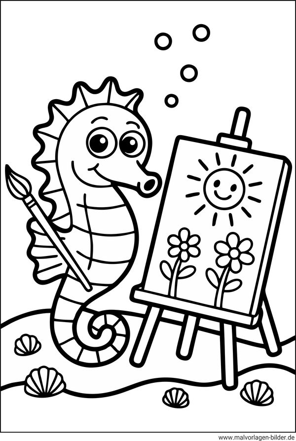 Seepferdchen malt ein Bild Ausmalbild