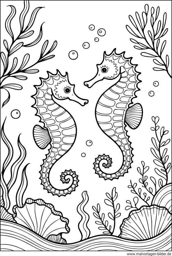 Zwei Seepferdchen Malvorlage für Erwachsene
