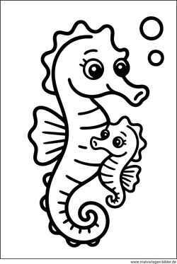 Seepferdchen Mama mit Baby Ausmalbild ausmalen