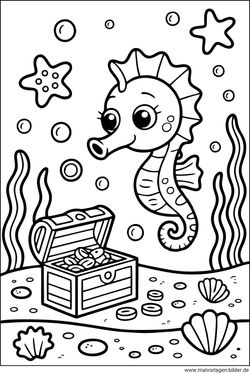 Seepferdchen Schatztruhe Malvorlage zum Ausdrucken