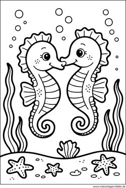 Zwei Seepferdchen Malvorlage ausdrucken