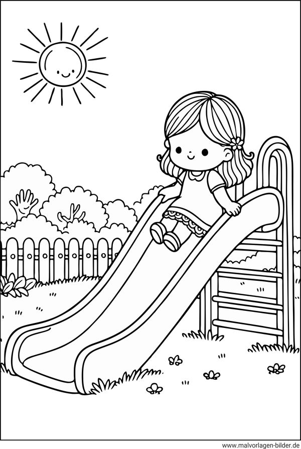 Mädchen Spielplatz Rutsche Ausmalbild Sommer