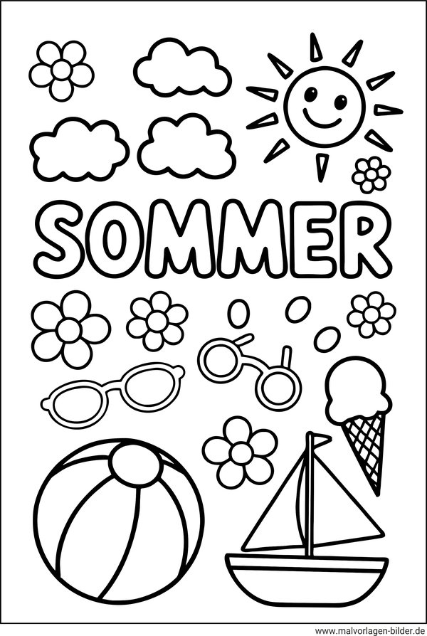 Malvorlage Sommer Ball Eis und Sonne