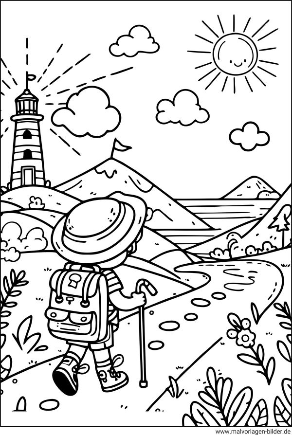 Sommer Wandern Ausmalbild