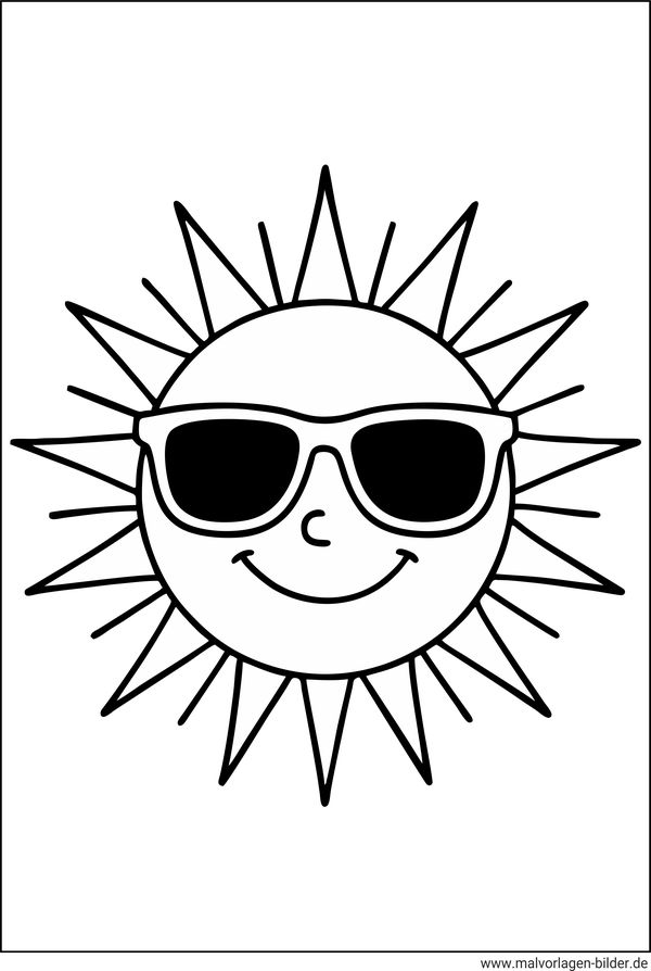 Ausmalbild Sonne mit Sonnenbrille