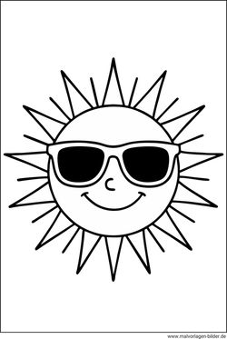 Gratis Malvorlage Sonne mit Sonnenbrille