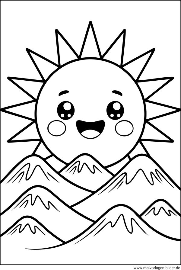 Kinder Ausmalbild Sonne Berge