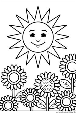 Sonne und Blumen Ausmalbild kostenlos drucken