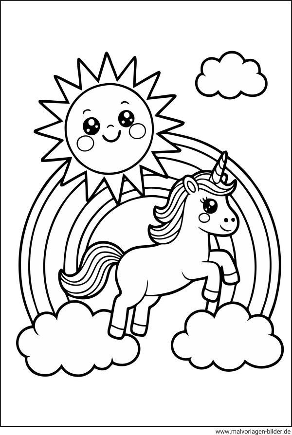 Sonne Einhorn Regenbogen Ausmalbild