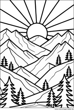 Sonne in den Bergen Ausmalbild