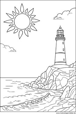 Sonne Leuchtturm Ausmalbild drucken und ausmalen