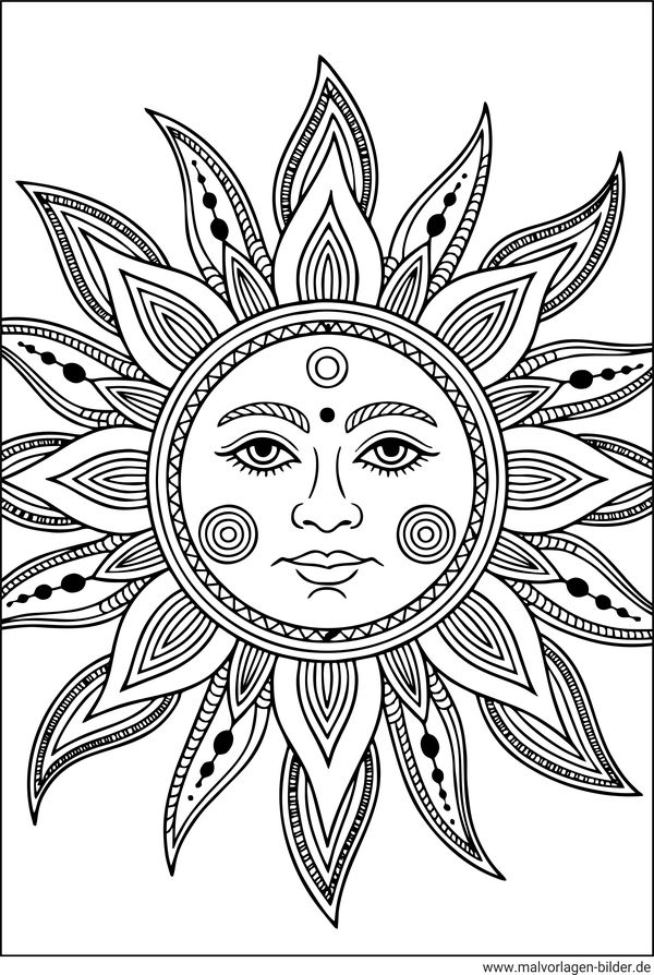 Sonne Malvorlage für Erwachsene drucken