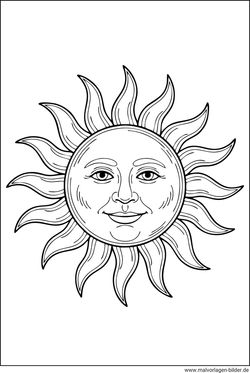 Sonne mit Gesicht Malbild für Erwachsene