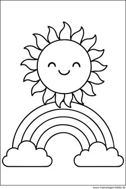 Sonne Regenbogen Wolken Ausmalbild für Kinder