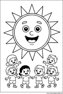 Sonne und Kinder Ausmalbild zum Ausmalen