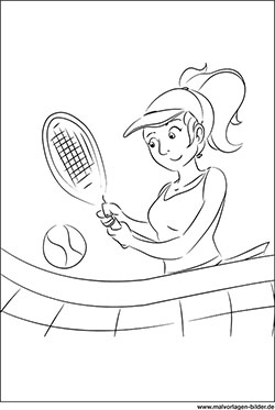 Ausmalbild - Mädchen spielt Tennis