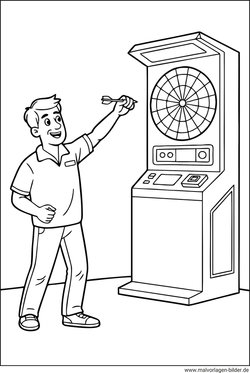 Mann spielt am Automaten Dart Ausmalbild