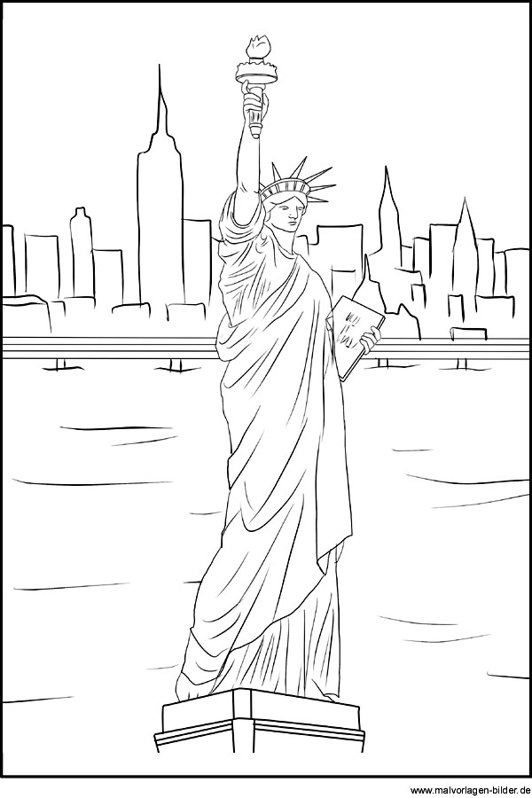 Ausmalbild von Miss Liberty in New York