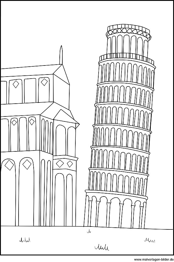 Ausmalbild vom Schiefe Turm von Pisa in Italien
