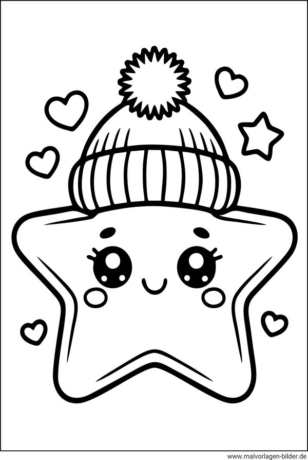 Ausmalbild Stern mit Mütze