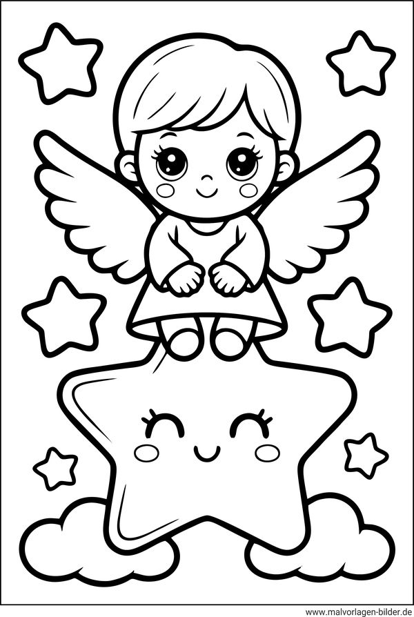 Ausmalbild Stern und Engel
