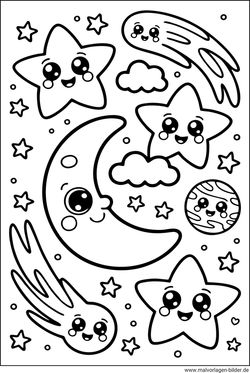 Himmel Sterne und der Mond Ausmalbild für Kinder drucken und ausmalen