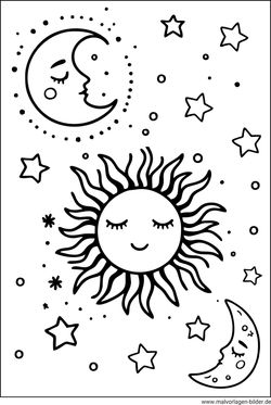 Sonne, Mond und Sterne Ausmalbild zum Ausdrucken