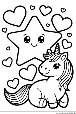 Stern Herz und ein Einhorn Ausmalbild