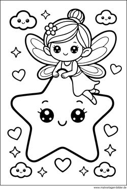 Stern und die kleine Fee Ausmalbild für Mädchen