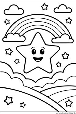 Stern, Regenbogen und Wolken Ausmalbild kostenlos