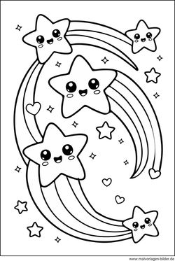 Sterne mit Schweif Malvorlage gratis drucken