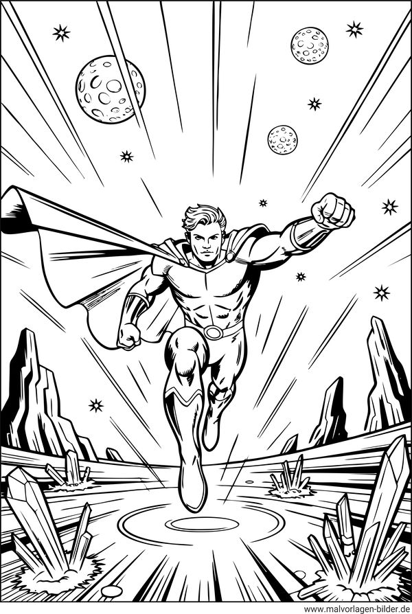 Superheld auf einem Planeten Ausmalbild