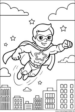 Superheld fliegt Ausmalbild für Kinder