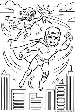 Superheldin und Held Ausmalbild zum Ausdrucken