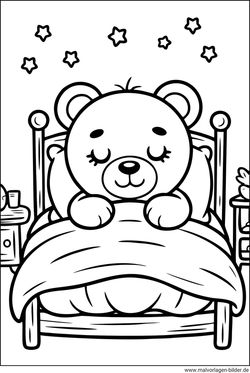 Ausmalbild Teddybär im Bett