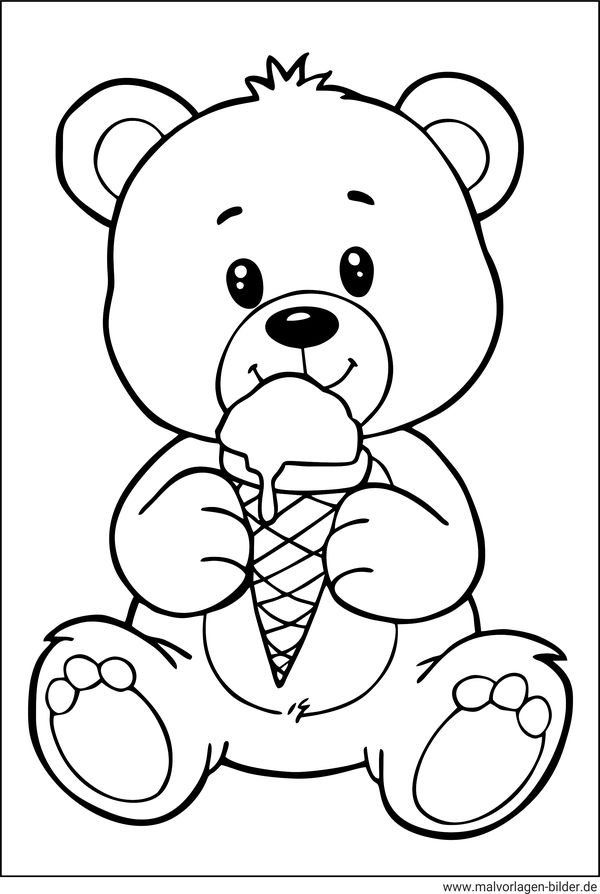 Ausmalbild Teddybär isst ein Eis
