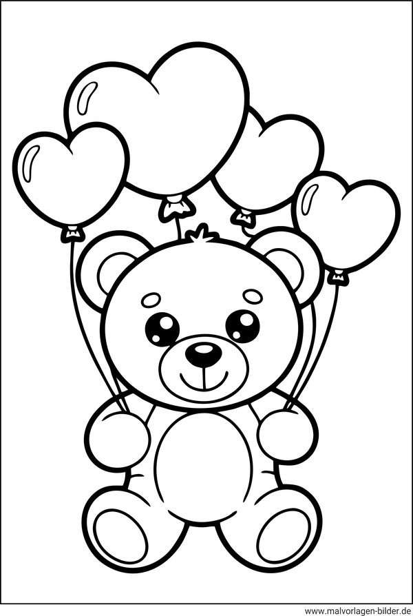 Ausmalbild Teddybär mit Luftballons